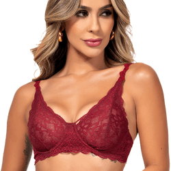 Conjunto com aro e sem bojo. Calcinha fio.