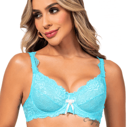 Conjunto com aro e sem bojo. Calcinha fio.