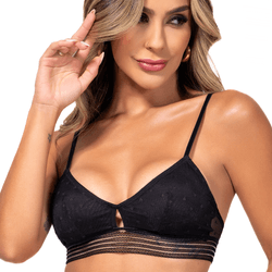 Conjunto sem bojo e sem aro. Calcinha fio.