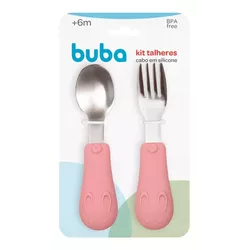 Kit Talheres Talher Alimentação Infantil Bebe Criança Garfo E Colher Inox  Buba Leão Promoção