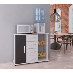 FRUTEIRA CAMILA 1 PORTA 4 GAVETAS BRANCO/PRETO LUX... - Lojas Premium