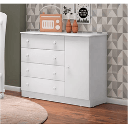 Cômoda Sapateira Doce Sonho 4 Gavetas 1 Porta Bran... - Lojas Premium