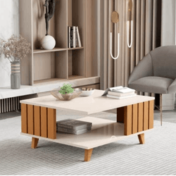 Mesa de Centro Açai Off white/Nature JB Bechara - ... - Lojas Premium