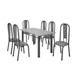 MESA ATENAS C/6 CADEIRAS BASE ACRE GRANITO OCRE PT... - Lojas Premium