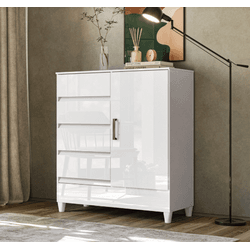 CÔMODA FIT 1 PORTA 4 GAVETAS C/PÉS BRANCO/BRANCO –... - Lojas Premium