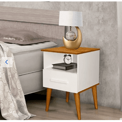 MESA DE CABECEIRA PEROLA OFF/CANELA 2 GAVETA ROMAR... - Lojas Premium