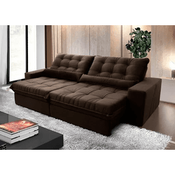 SOFÁ RETRATIL ZURICH 2,50 C/PILLOW D4461 MARROM BI... - Lojas Premium