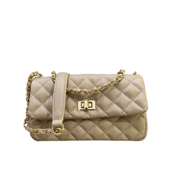 Bolsa Lavínia Couro Nude com Ferragens Dourada - Look My Bag