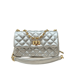 Bolsa Lavínia Couro Prata Metalizado com Ferragens... - Look My Bag