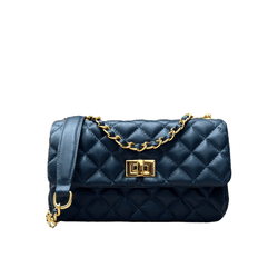 Bolsa Lavínia Couro Azul Marinho com Ferragens Dou... - Look My Bag