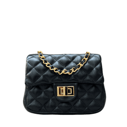 Bolsa Kiara Pequena Couro Preto com Ferragens Dour... - Look My Bag