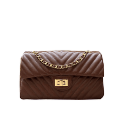 Bolsa Kiara Média Chevron Couro Marrom - Look My Bag