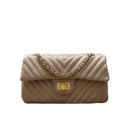 Bolsa Kiara Média Chevron Couro Nude com Ferragens... - Look My Bag