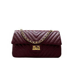 Bolsa Kiara Média Chevron Couro Cabernet com Ferra... - Look My Bag