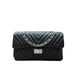 Bolsa Kiara Média Chevron Couro Preto com Ferragen... - Look My Bag
