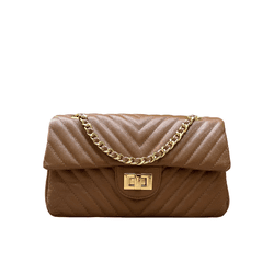 Bolsa Kiara Média Chevron Couro Caramelo - Look My Bag