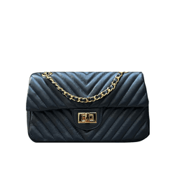 Bolsa Kiara Média Chevron Couro Azul Marinho com F... - Look My Bag