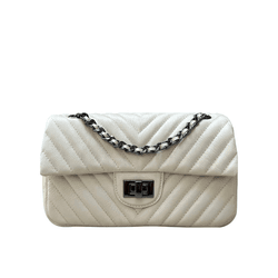 Bolsa Kiara Média Chevron Offwhite com Ferragens G... - Look My Bag