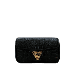 Bolsa Giulia Couro Croco Preto com Ferragens Doura... - Look My Bag