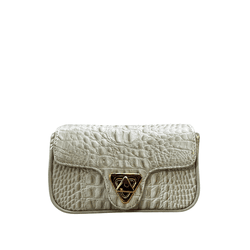 Bolsa Giulia Couro Croco Off White com Ferragens D... - Look My Bag