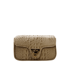 Bolsa Giulia Couro Croco Nude com Ferragens Dourad... - Look My Bag