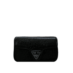 Bolsa Giulia Couro Croco Preto com Ferragens Grafi... - Look My Bag