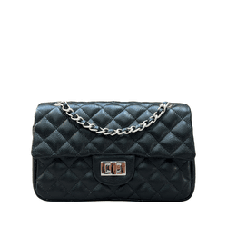 Bolsa Kiara Média Couro Preto com Ferragens Prata - Look My Bag