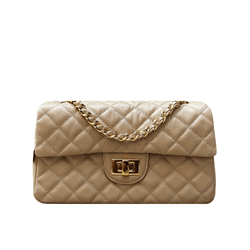 Bolsa Kiara Média Couro Nude com Ferragens Dourada... - Look My Bag