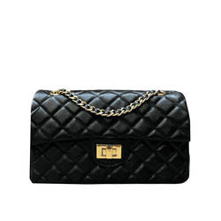 Bolsa Kiara Média Couro Preto com Ferragens Dourad... - Look My Bag
