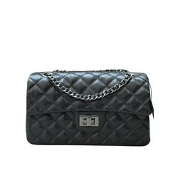 Bolsa Kiara Média Couro Preto com Ferragens Grafit... - Look My Bag