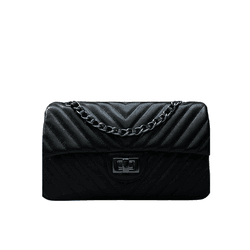 Bolsa Kiara Média Chevron Couro Preto com Ferragen... - Look My Bag