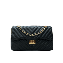 Bolsa Kiara Média Chevron Couro Preto com Ferragen... - Look My Bag