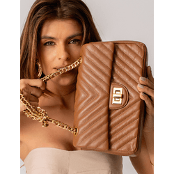 Bolsa Kiara Média Chevron Couro Caramelo - Look My Bag