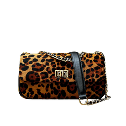 Bolsa Lavínia Couro Animal Print Onça com Preto - Look My Bag