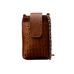 Porta Celular Mia em Couro Croco Caramelo - Look My Bag
