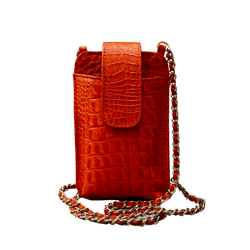 Porta Celular Mia em Couro Croco Laranja - Look My Bag