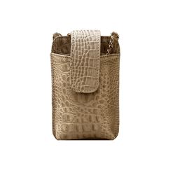 Porta Celular Mia em Couro Croco Nude - Look My Bag