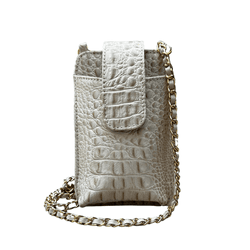 Porta Celular Mia em Couro Croco Off White - Look My Bag