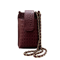 Porta Celular Mia em Couro Croco Cabernet - Look My Bag