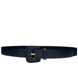 Cinto de Couro Andria Preto com Fivela Encapada Qu... - Look My Bag