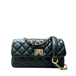 Bolsa Lavínia Couro Preto com Ferragens Dourada - Look My Bag