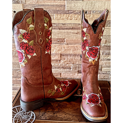 Bota Fem Tucson RockOil Bordada Rosa Vermelha - Re... - LUXURY COUNTRY WOMAN