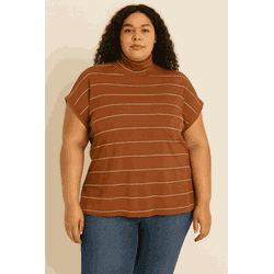 Blusa Confort Gola Alta em Malha Canelada - 00123... - MANIA NACIONAL