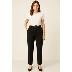 Calça Alfaiataria Preta com Cinto Casual - CNF-00... - MANIA NACIONAL