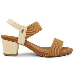 SANDALIA USAFLEX VANILLA E CAMEL COURO - 153640 - MARCELUS CALCADOS
