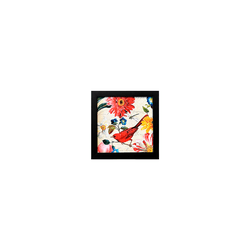 Quadro 20x20 Pássaro e Flores - Moldura Preta - 00... - Marcia Helena Decorações