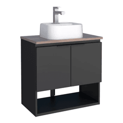 Kit Gabinete Banheiro Aço Pequi Preto 60 C/Tampo M... - Rede Construir Milmart