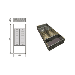 Organizador inox 200x475mmx64 2 Recipiente - MOBILINI COMPONENTES