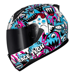 Capacete Race Tech Sector Monsters - Branco Azul. - Moto One