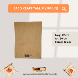 SACO KRAFT TAMANHO M 22X30X12CM C100 (UN) - MURAKAMI DISTRIBUIDORA